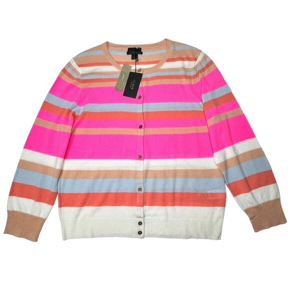 J.Crew Collection 100% Cashmere Cardigan Sz XL Pink Striped Dopamine Feminine - Picture 3 of 12
